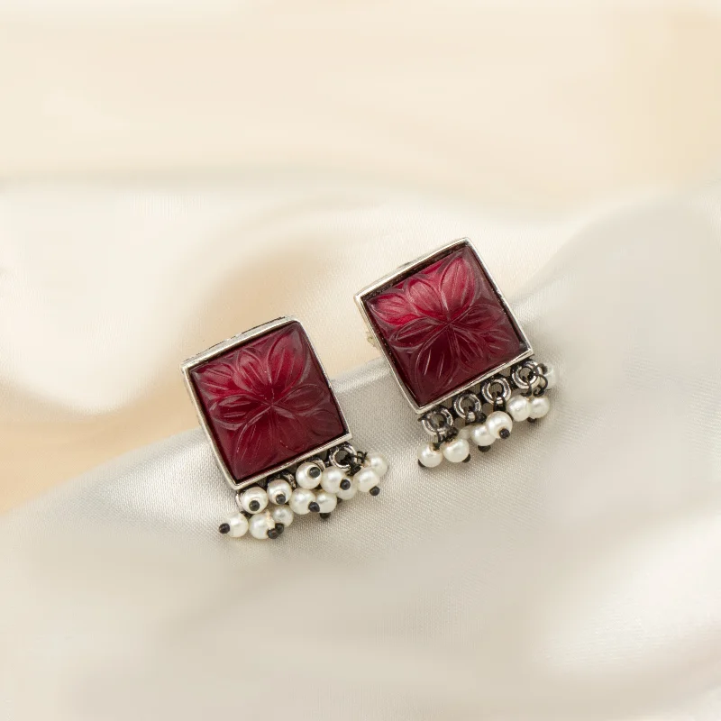 Diamond Dangle Earrings-Diamond Dangle Earrings-Nipura Red Pearly Sanna Stud Earrings