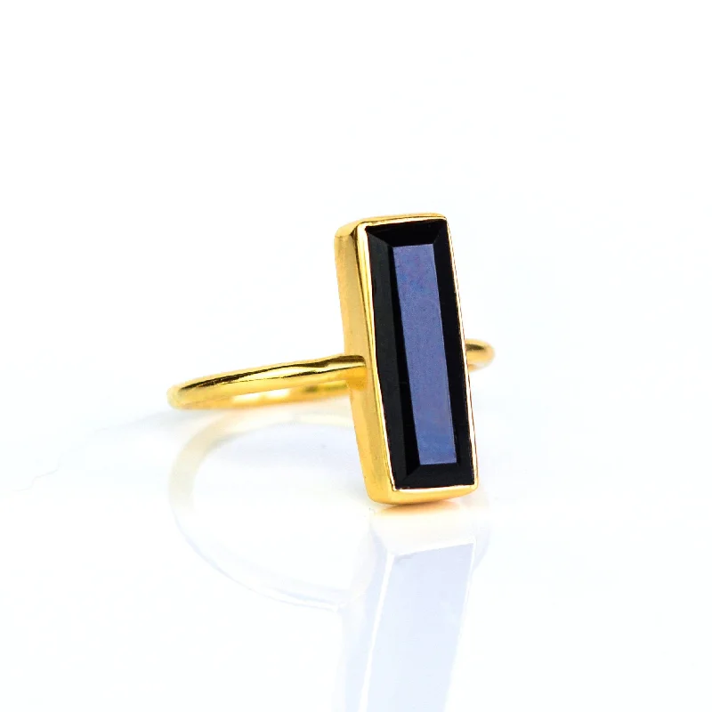 Vintage Silver Ring-Black Onyx Bar Ring