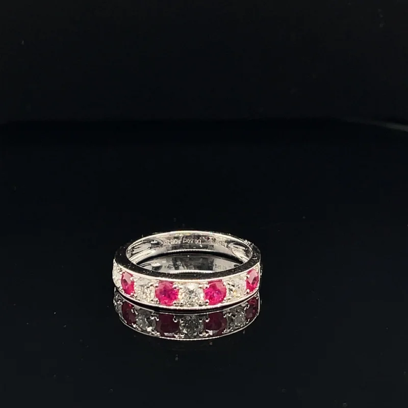 Custom Promise Ring for Women-Ruby & Diamond Classic Channel Wedding Band in 18k White Gold - (#40-HRRUB001668)