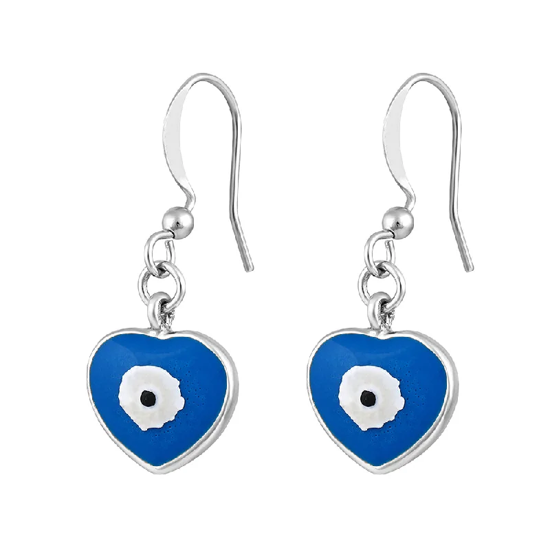 Glamorous Stud Earrings-Glamorous Stud Earrings-Mahi Silver Toned Meenakari Work Enamelled Evil Eye and Heart Dangle Earrings for Women (ER1109834RBlu)