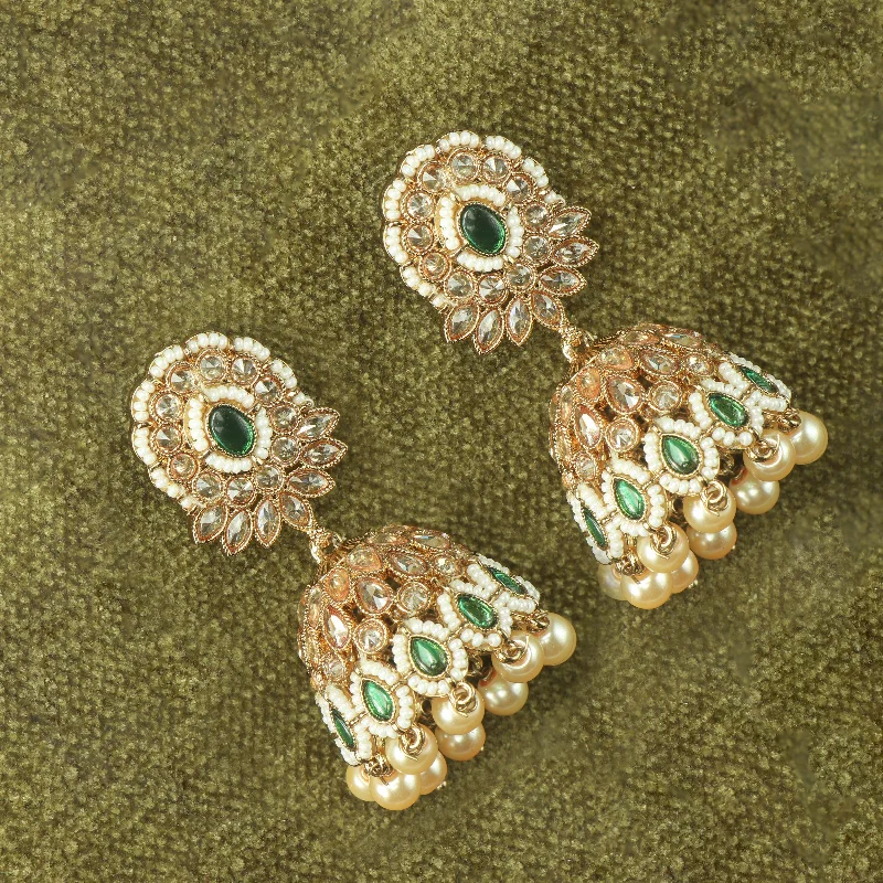 Customizable Earrings-Customizable Earrings-Nipura Emerald Bakul Jhumka Earrings