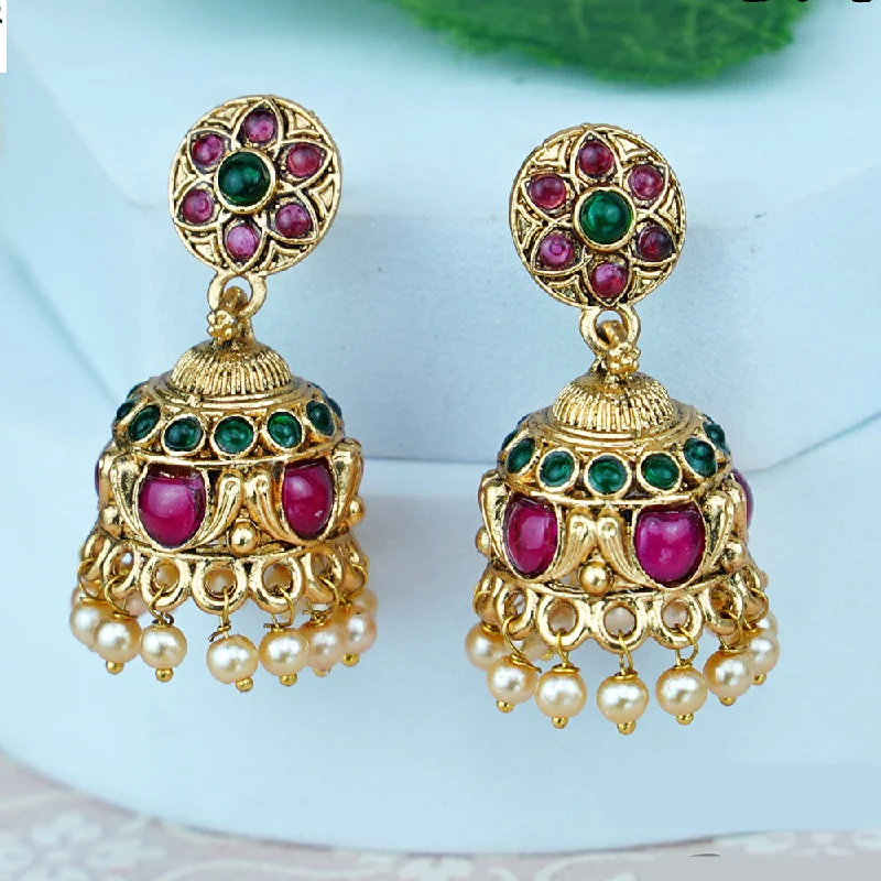 Flower Shaped Earrings-Flower Shaped Earrings-Diksha Collection Gold Plated Jhumki Earrings