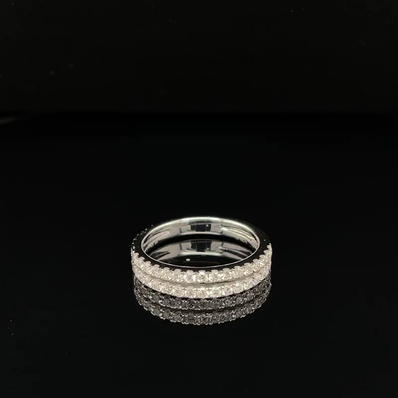 Chunky Silver Ring-Diamond Double Stacked Wedding Band in 18k White Gold - (#235 - HRDIA001452)