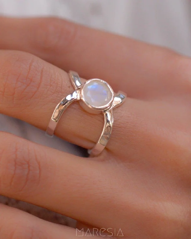 Gold Wedding Ring with Diamonds-Moonstone ~ Sterling Silver 925 ~ MR002