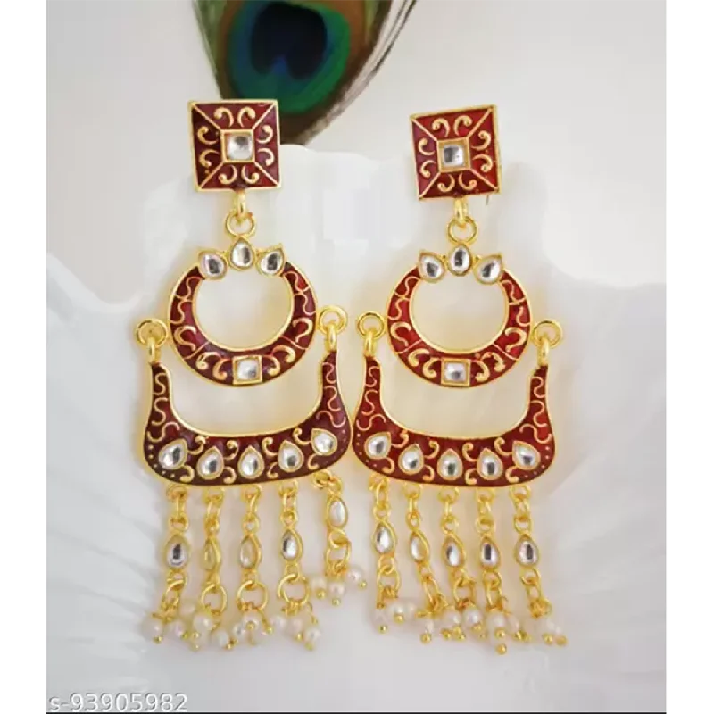 Statement Earrings for Women-Statement Earrings for Women-Mahavir Gold Plated Meenakari Dangler Earrings