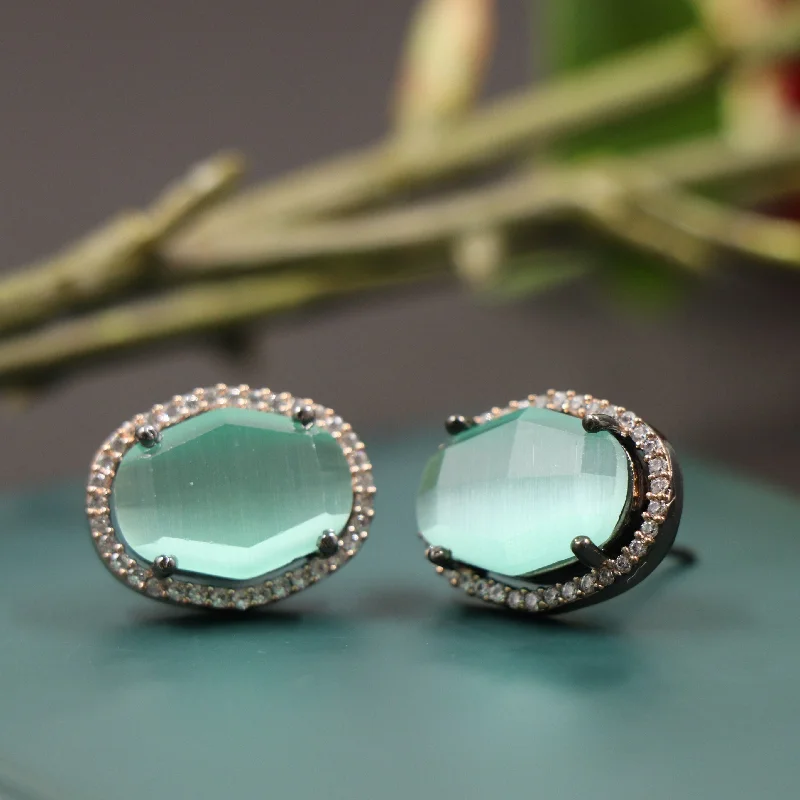 Large Dangle Earrings-Large Dangle Earrings-Nipura Antique Sea Green Zircon Stud Earrings