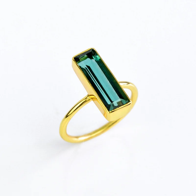 Ruby Ring for Engagement-Green Tourmaline Bar Ring, Unique Geometric Ring