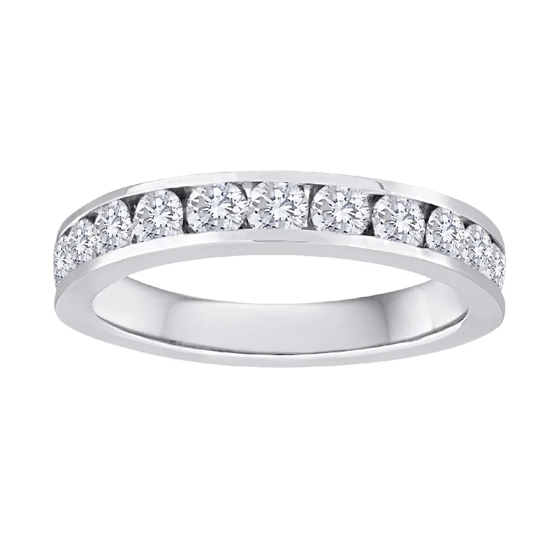 Silver Wedding Ring Set-14K White Gold Channel Set Diamond Wedding Band, 1ct tdw