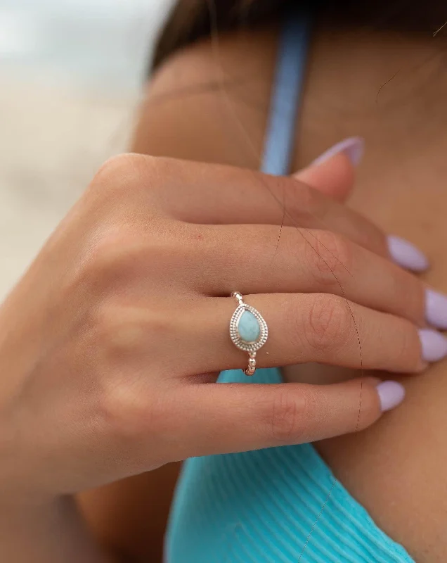 Handmade Gold Ring-Tulum Larimar Ring ~Sterling Silver 925 ~MR256