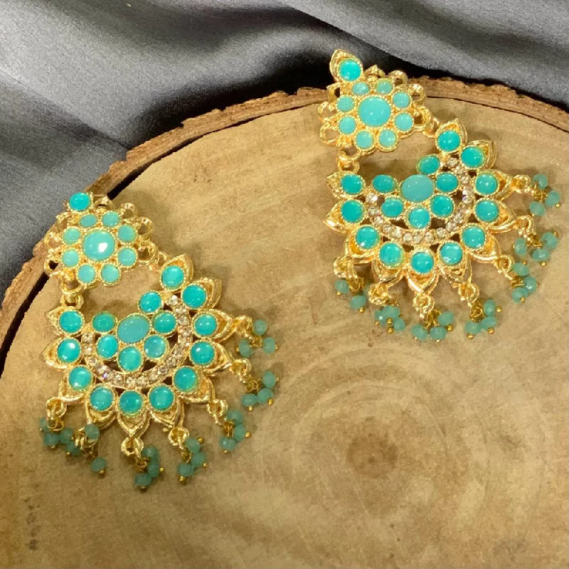 Blue Gem Earrings-Blue Gem Earrings-Deep Enterprises Gold Plated Dangler Earrings (Assorted Colors)