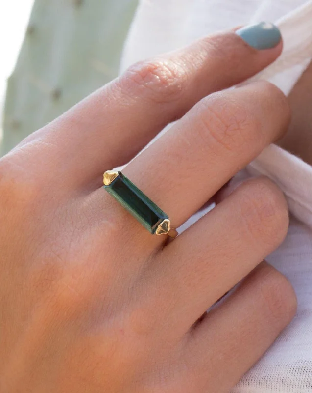 Custom Engagement Ring with Birthstone-Carine Gold Ring ~ Green Tourmaline Hydro ~ 18k Gold Plated ~ MR164