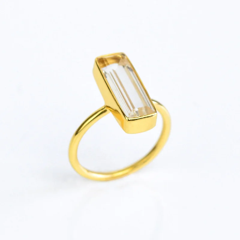 Birthstone Ring for Women-Clear Quartz Bar Ring : April Birthstone