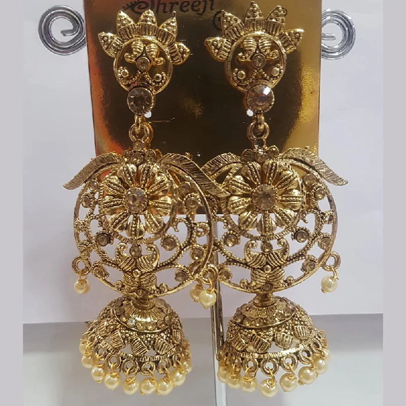 Oval Hoop Earrings-Oval Hoop Earrings-Shreeji Gold Plated Crystal Stone Jhumki Earrings