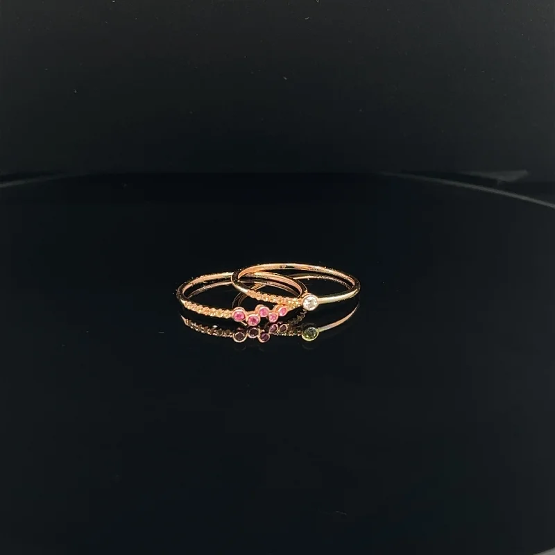 Blue Diamond Engagement Ring-2-Piece Diamond & Ruby Slender Stacking Ring Set in 18k Rose Gold - (#23-HRMIX000090)