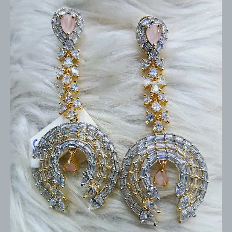 Layered Pearl Earrings-Layered Pearl Earrings-Jain Jewellers Gold Plated AD Dangler Earrings