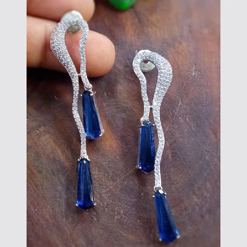 Large Hoop Earrings-Large Hoop Earrings-Blue Petal Diamond Silver Plated AD Dangler Earrings