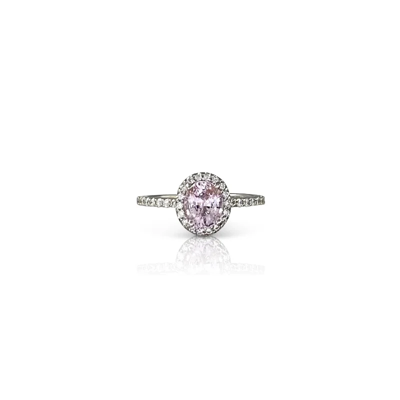 Princess Cut Engagement Ring-Platinum Pink Sapphire with Diamond Halo Ring