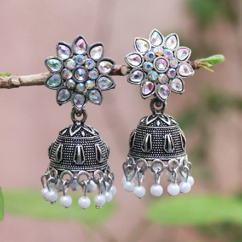 Turquoise Earrings-Turquoise Earrings-H K Fashion Oxidised Plated Jhumki Earrings