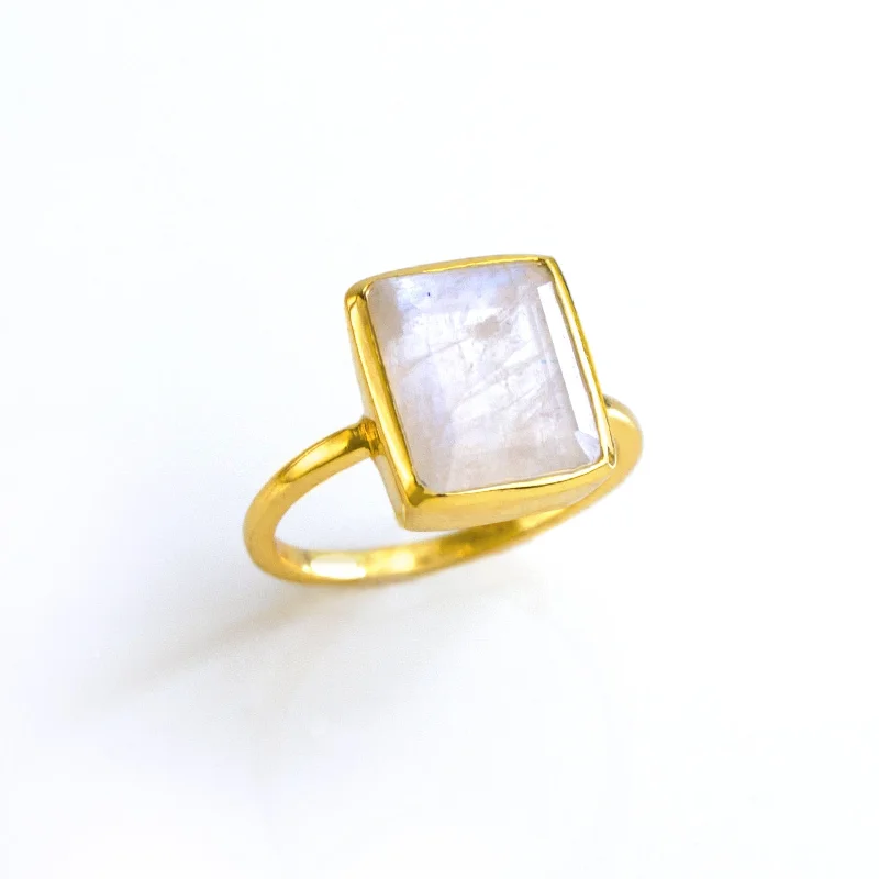 Customizable Engagement Ring-Moonstone Rectangle Bezel Set Ring: June Birthstone