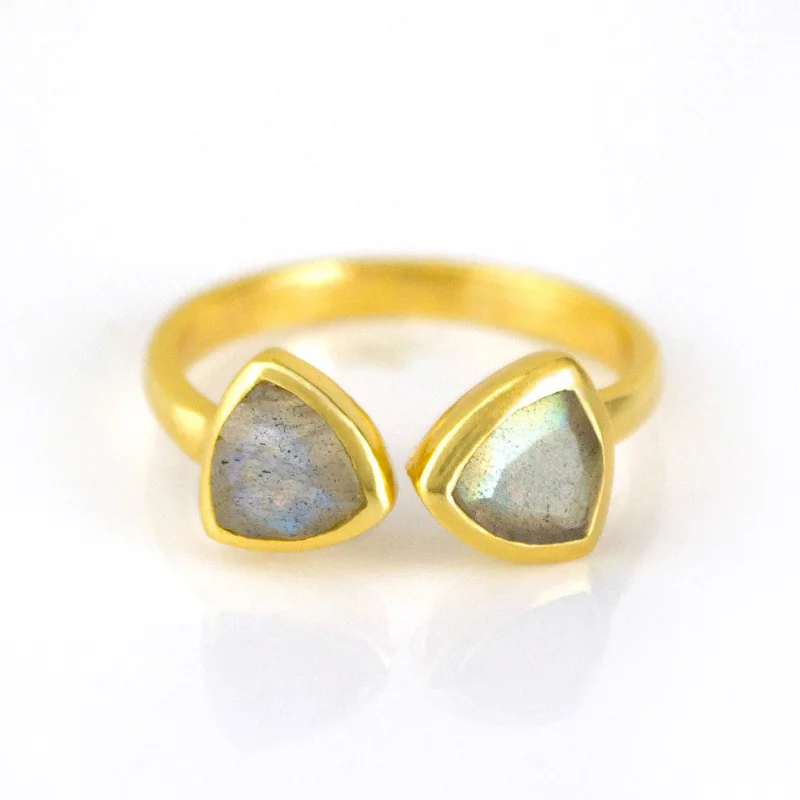 Rose Gold Diamond Ring-Labradorite Adjustable Bow Tie Triangle Ring