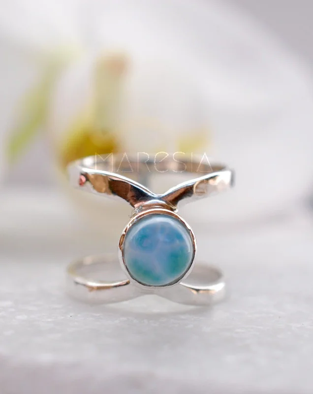 Engagement Ring with Side Stones-Honolulu Double Band Ring ~Larimar ~ Sterling Silver 925 ~ MR007