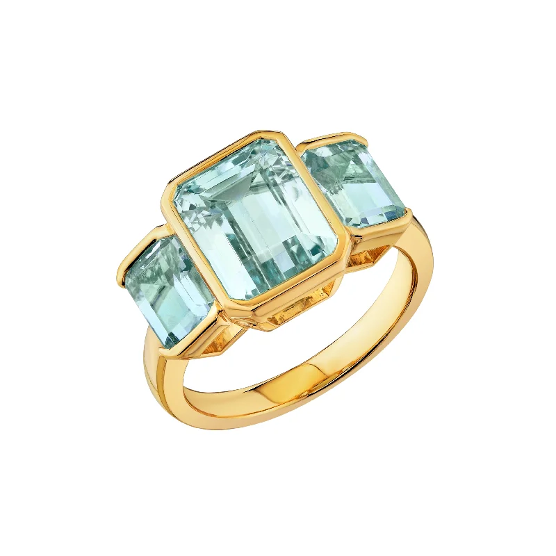 Men’s Wedding Ring with Stone-Three Stone Aquamarine Ring