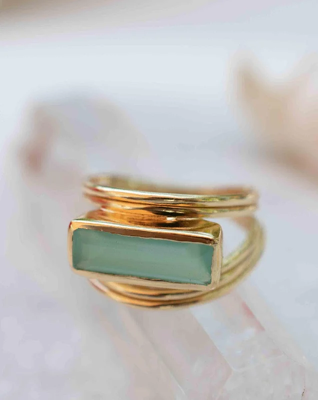 Sapphire Ring for Women-Aqua Chalcedony ~ Rectangular Ring ~ 18k Gold Plated ~ MR302