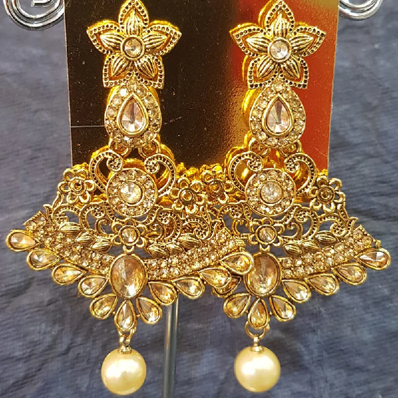 Classic Pearl Earrings-Classic Pearl Earrings-Shreeji Gold Plated Crystal Stone Dangler Earrings