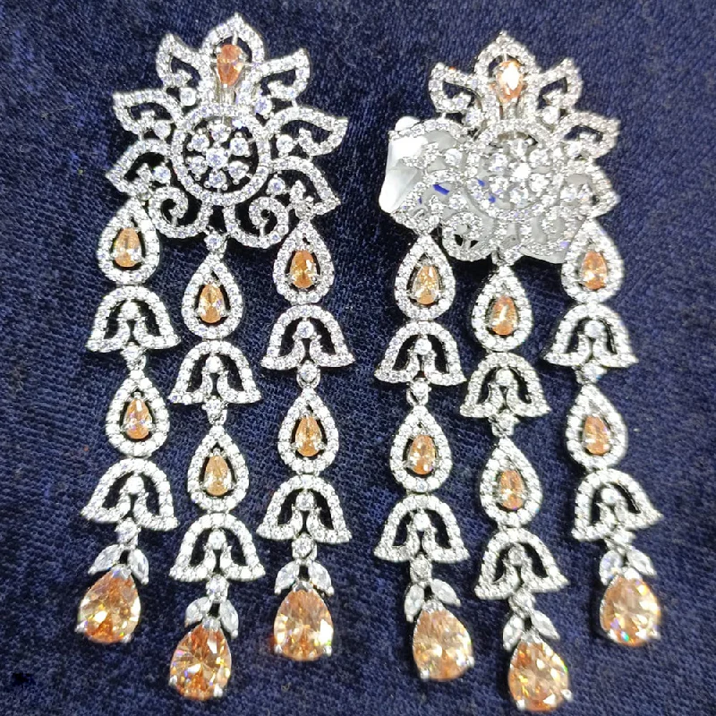 Unique Metal Earrings-Unique Metal Earrings-Jain Jewellers Silver Plated AD Dangler Earrings