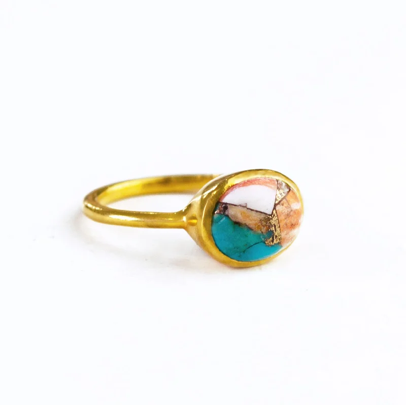 Bezel Set Engagement Ring-Mohave Turquoise Oval Bezel Ring : December Birthstone