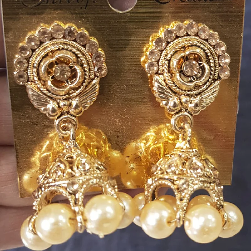 Bridal Earrings with Diamonds-Bridal Earrings with Diamonds-Shreeji Gold Plated Crystal Stone Jhumki Earrings