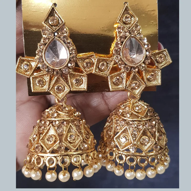 Thin Hoop Earrings-Thin Hoop Earrings-Shreeji Gold Plated Crystal Stone Jhumki Earrings