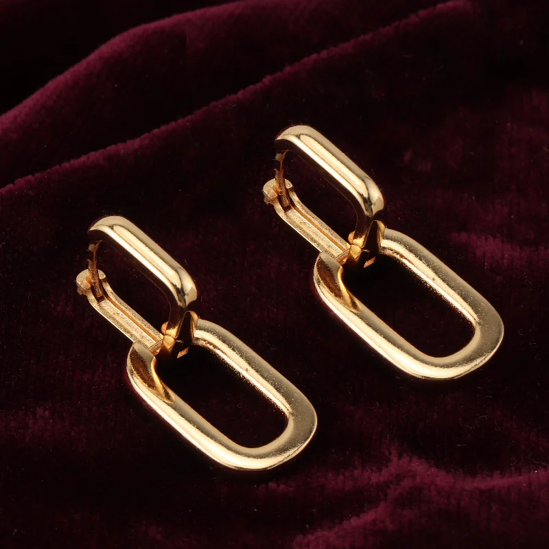 Stylish Drop Earrings-Stylish Drop Earrings-Nipura Golden Chained Dangling Hoops