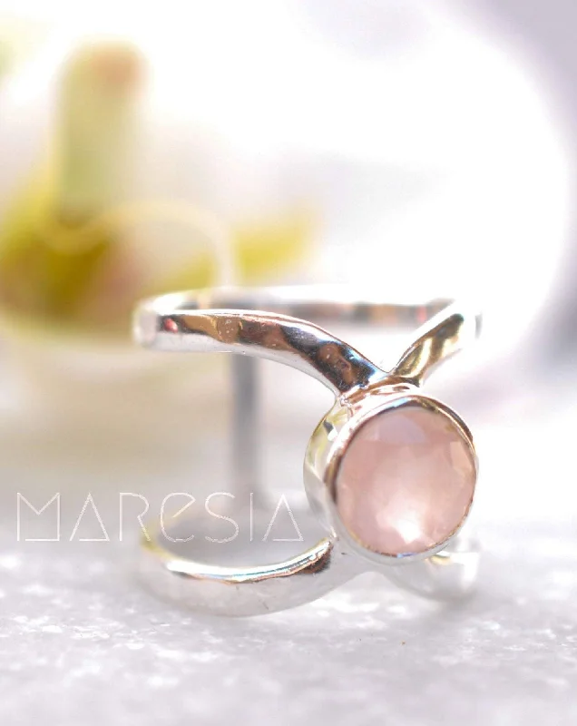 Vintage Diamond Ring-Honolulu Double Band Ring ~Rose Quartz ~Sterling Silver 925 ~ MR005