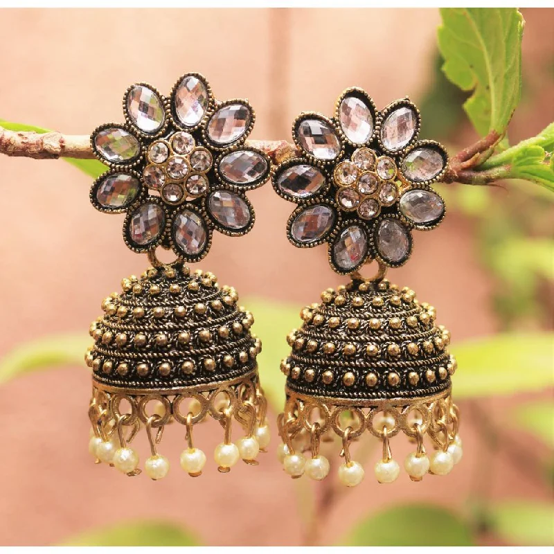 Silver Jewelry Earrings-Silver Jewelry Earrings-H K Fashion Gold Plated Austrian Stone Jhumki Earrings