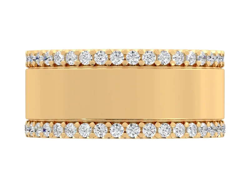 Silver Cocktail Ring-Cigar Band with Double Diamond Row