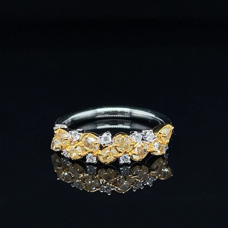 Classic Wedding Band Set-Fancy Yellow & White Diamond Cluster Bouquet Trellis Ring in 18k Two-Tone Gold - #555 - RGDIA671192