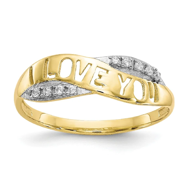 Heart Shaped Ring for Women-10KT Yellow Gold Cubic Zirconia Love Ring; Size 6