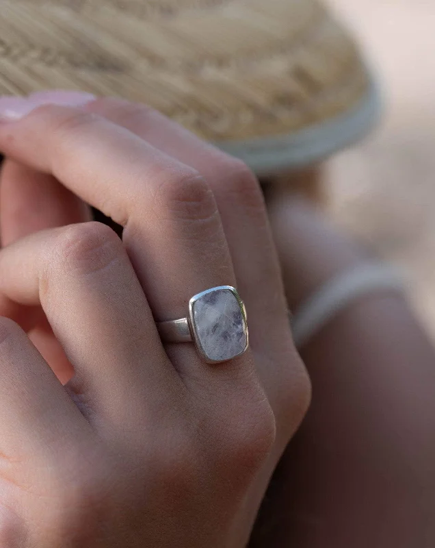 Bold Statement Ring-Moonstone Rectangular Ring ~ Sterling Silver 925 ~ MR221