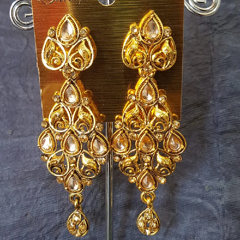 Statement Earrings for Casual Wear-Statement Earrings for Casual Wear-Shreeji Gold Plated Crystal  Stone Dangler Earrings