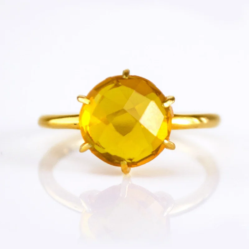 Sapphire Halo Engagement Ring-Citrine Round Prong Set Ring : November Birthstone