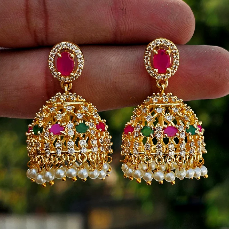 Silver Chandelier Earrings-Silver Chandelier Earrings-H K Fashion Gold Plated Austrian Stone Jhumki Earrings