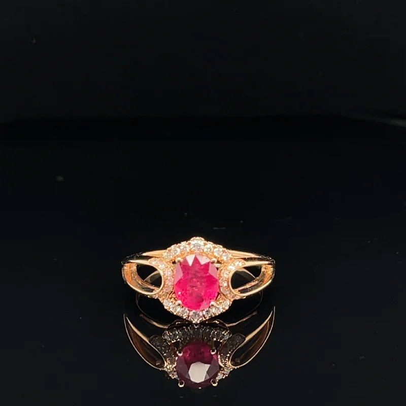 Fashion Ring for Women-Ruby & Diamond Princess Crown Ring in 18k Rose Gold - (#36-HRRUB001356)