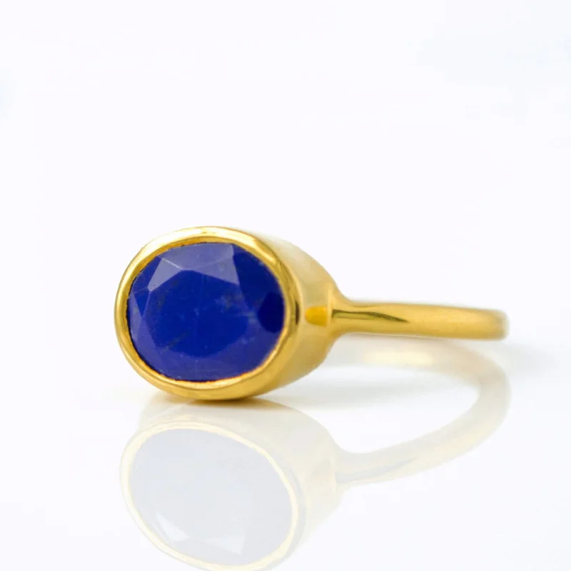 Custom Promise Ring for Women-Lapis oval bezel set ring : September Birthstone