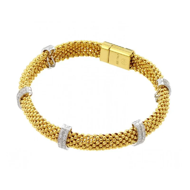 Crystal Bracelet for Women-Clearance-Silver 925 Gold Plated Micro Pave Clear CZ Beaded Italian Bracelet - PSB000017GP