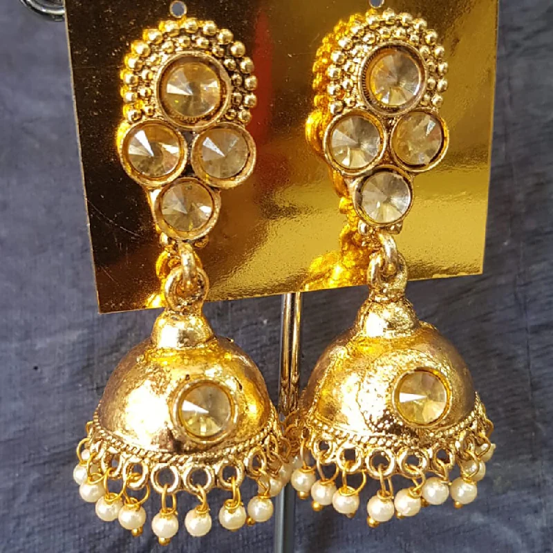 Enamel Earrings-Enamel Earrings-Shreeji Gold Plated Crystal Stone Jhumki Earrings