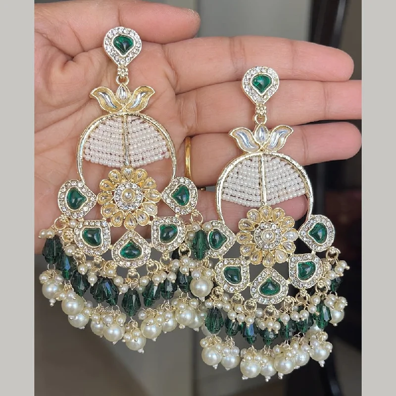 Large Dangle Earrings-Large Dangle Earrings-ShringarStreet Gold Plated Kundan And Pearl Dangler Earrings