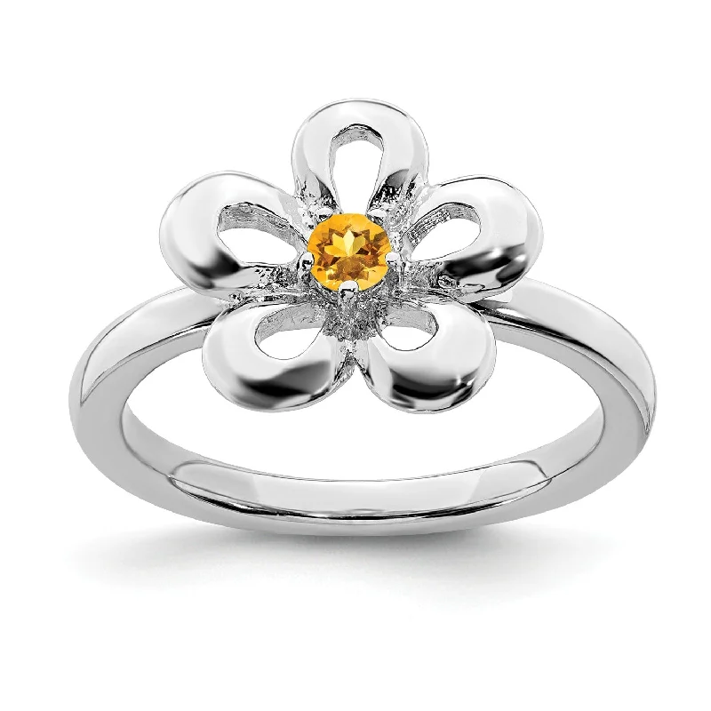 Men's Stainless Steel Ring-Sterling Silver Stackable Expressions Polished Citrine Flower Ring