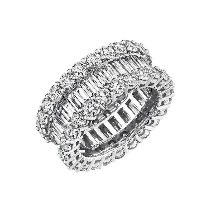 Emerald Cut Engagement Ring-Triple Row Diamond Eternity Band