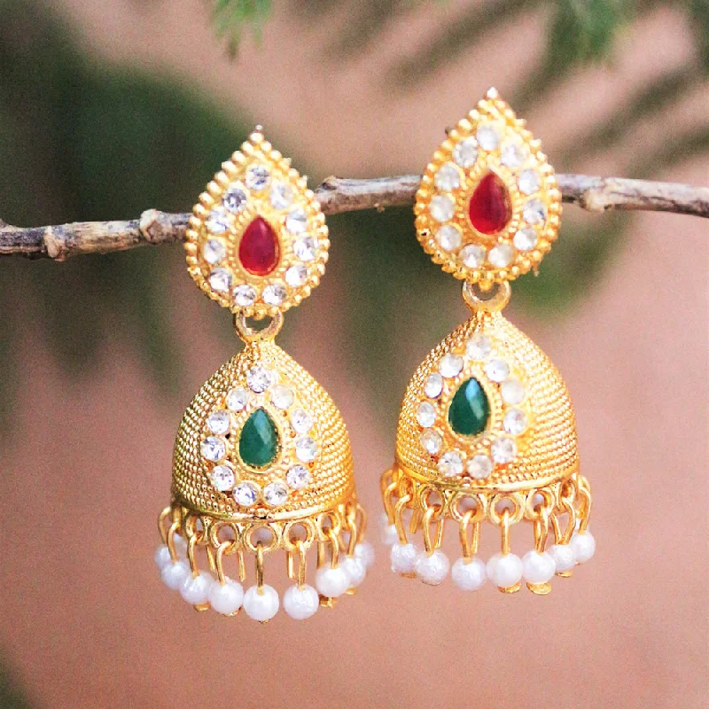 Heart Hoop Earrings-Heart Hoop Earrings-H K Fashion Gold Plated Austrian Stone And Pota Stone Jhumki Earrings